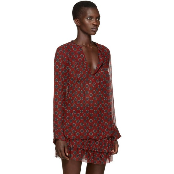 ISABEL MARANT Shirt Womens 34 XS Rust Red Polka Dot Sheet Silk Long Sleeve - Picture 16 of 16